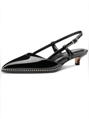 Aachcol Womens Pointed Toe Slingback Heels. Kitten heel height Black, size 7.5.
